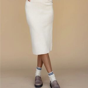 Roolee Cream Cashmere Comfy Midi Skirt Minimalist Soft Pencil Versatile
